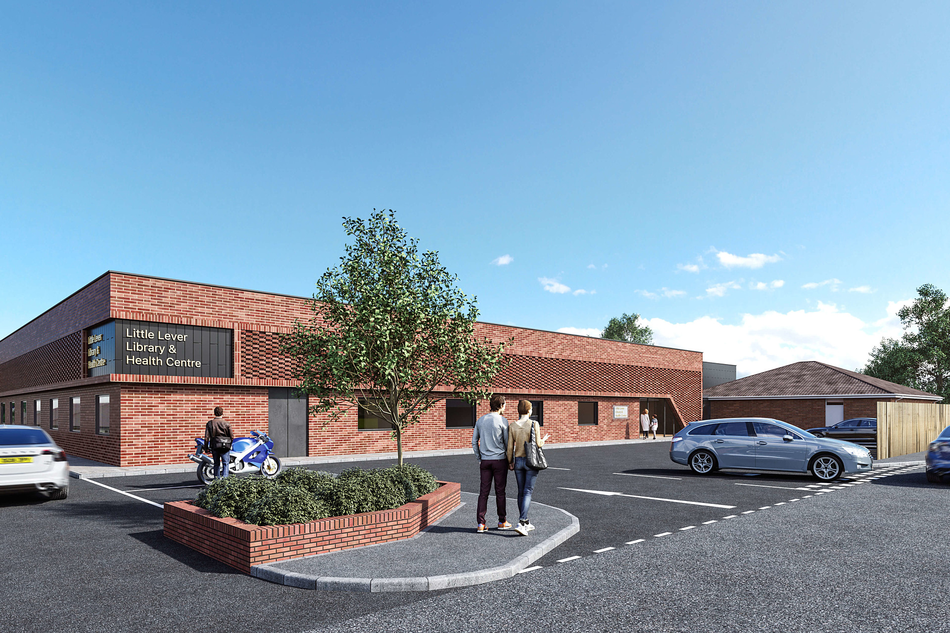 Brick building with tree and carpark